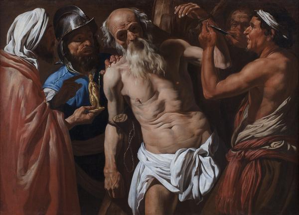 Matthais Stomer (Ca.  1600 – after 1652?) "The Martyrdom of St.  Bartholomew" Oil on canvas 44 x 62 inches (111.8 x 157.5 cm)